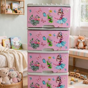 Розов детски пластмасов шкаф Момиче с пеперуди – 2 до 6 чекмеджета Розов детски пластмасов шкаф Момиче с пеперуди – 2 до 6 чекмеджета